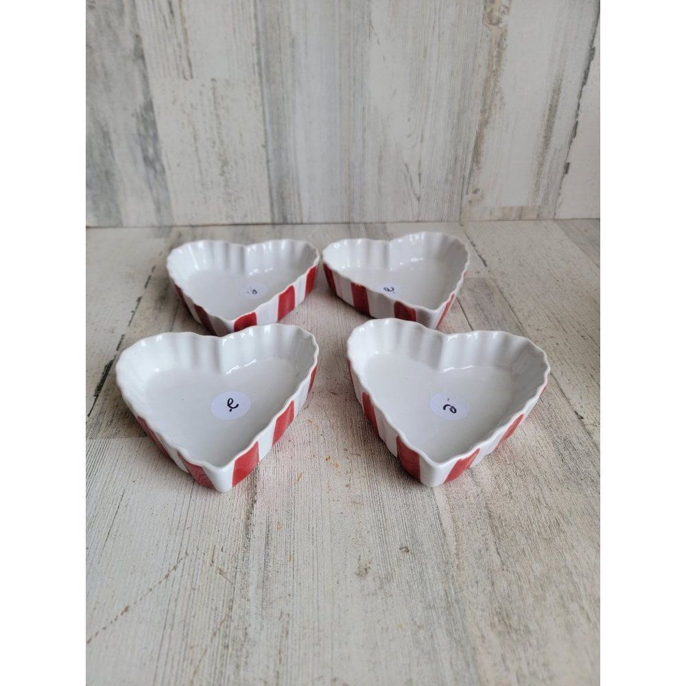 Valentine Pacific Island Creations‎ ceramic heart striped dish set